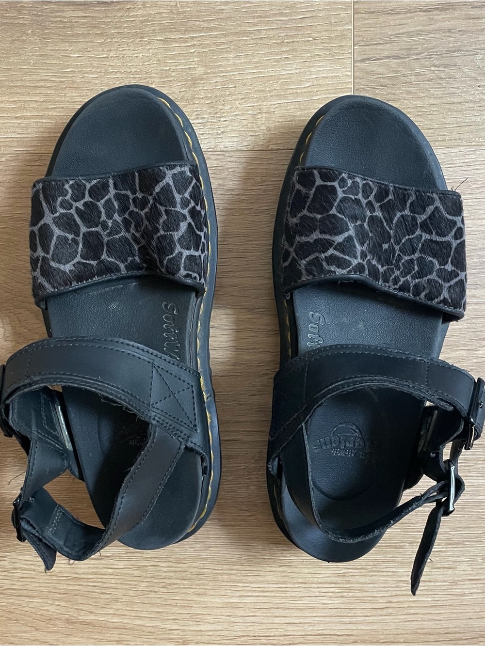Black Dr. Martens Animal Print Platform Sandals